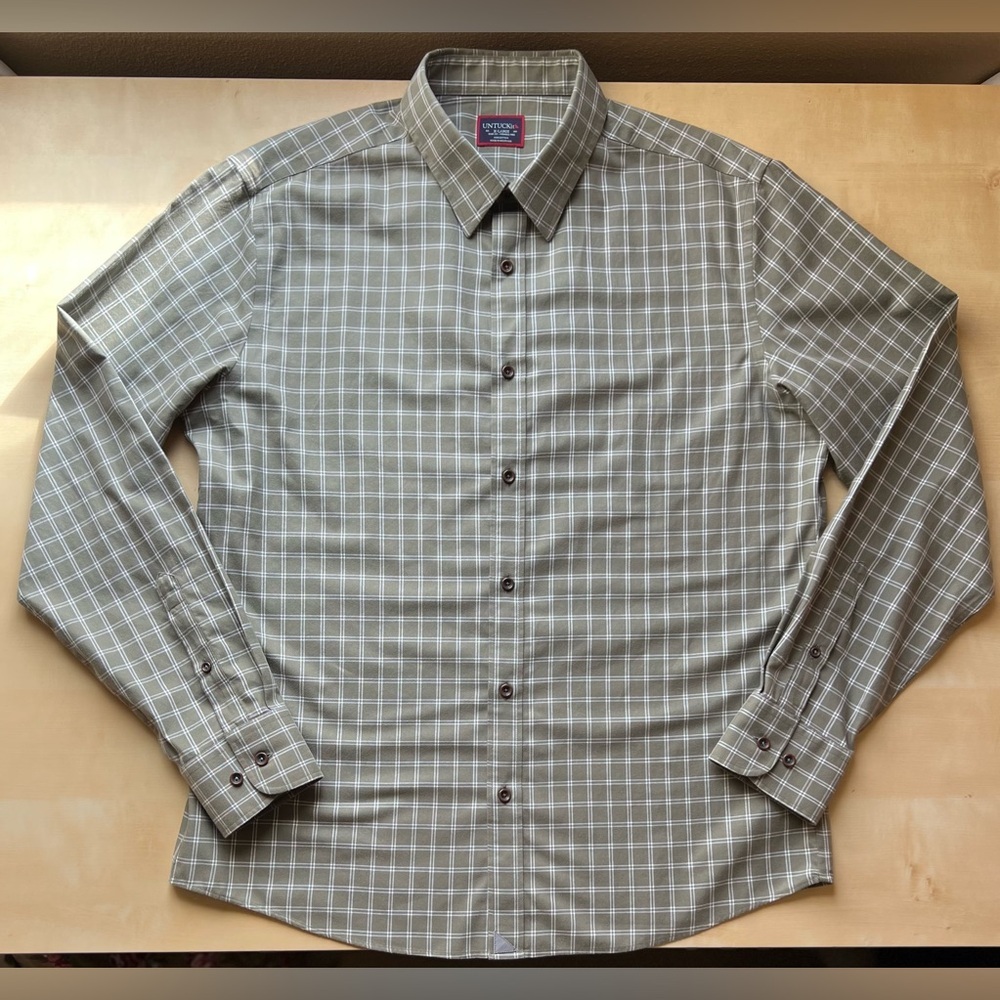 UNTUCKit Men's Checkered Button Down Shirt - Olive Green/White Spring/Summer